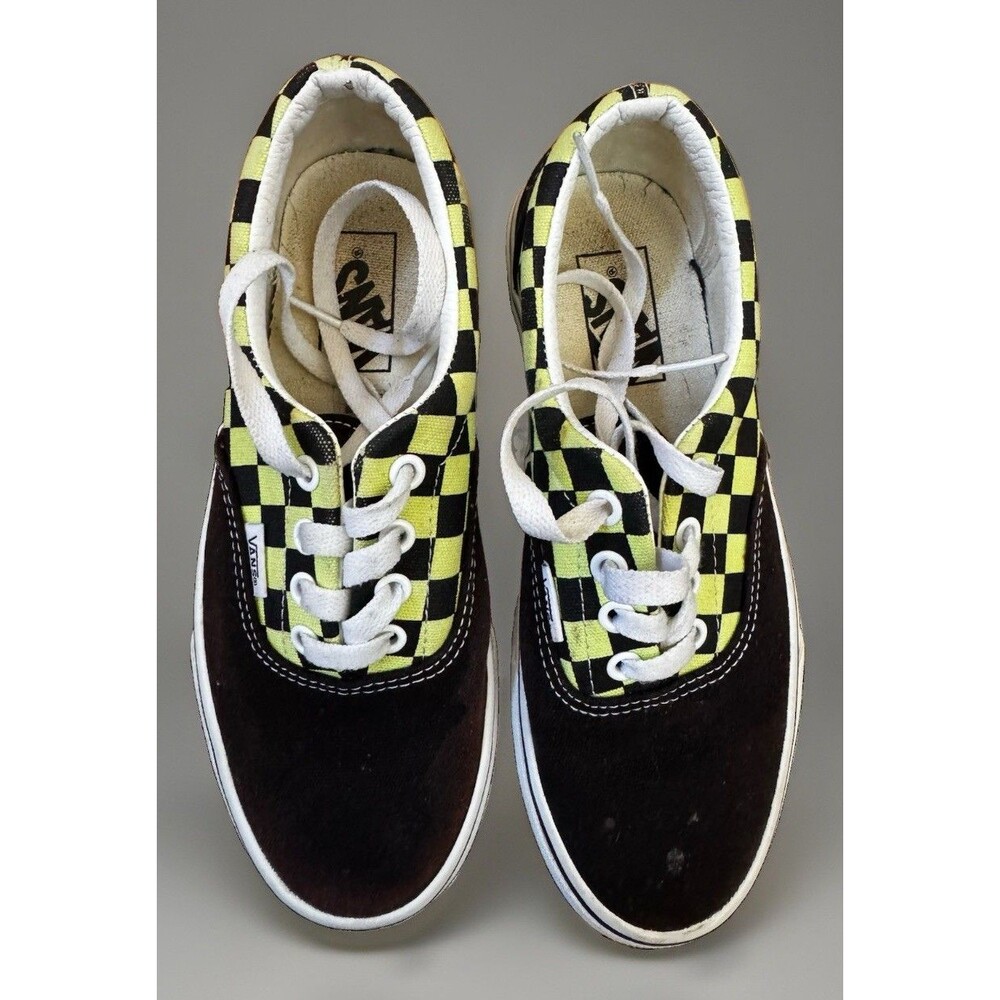 VANS Era BMX Low Top Canvas Sneakers Black/Green Checkered Lace-Up M5 W6.5
